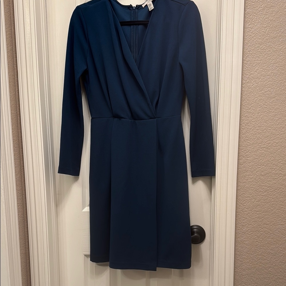 H by Halston Blue Sheath Dress Long Sleeve Cowl Neck